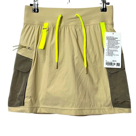 Lululemon NWT Cargo Hiking Skirt Beige Neon Women’s Size 4 Multi Pocket Trail - Picture 1 of 16